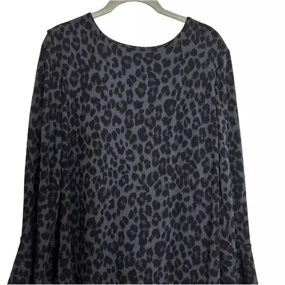 Old Navy Womens Dress Small Gray Black Leopard Print Long Sleeve Bell Cu… - Picture 2 of 10